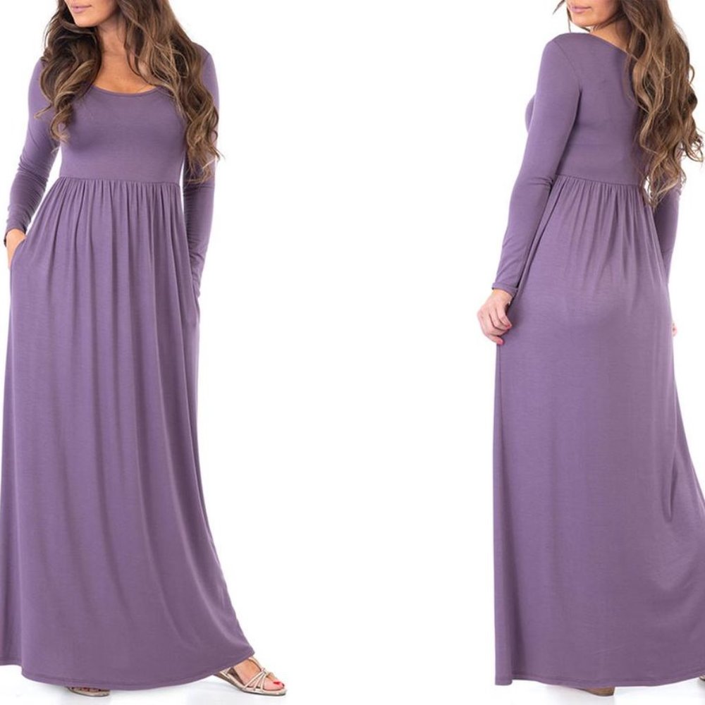 Women's Long-Sleeve Maxi Dress with Pockets